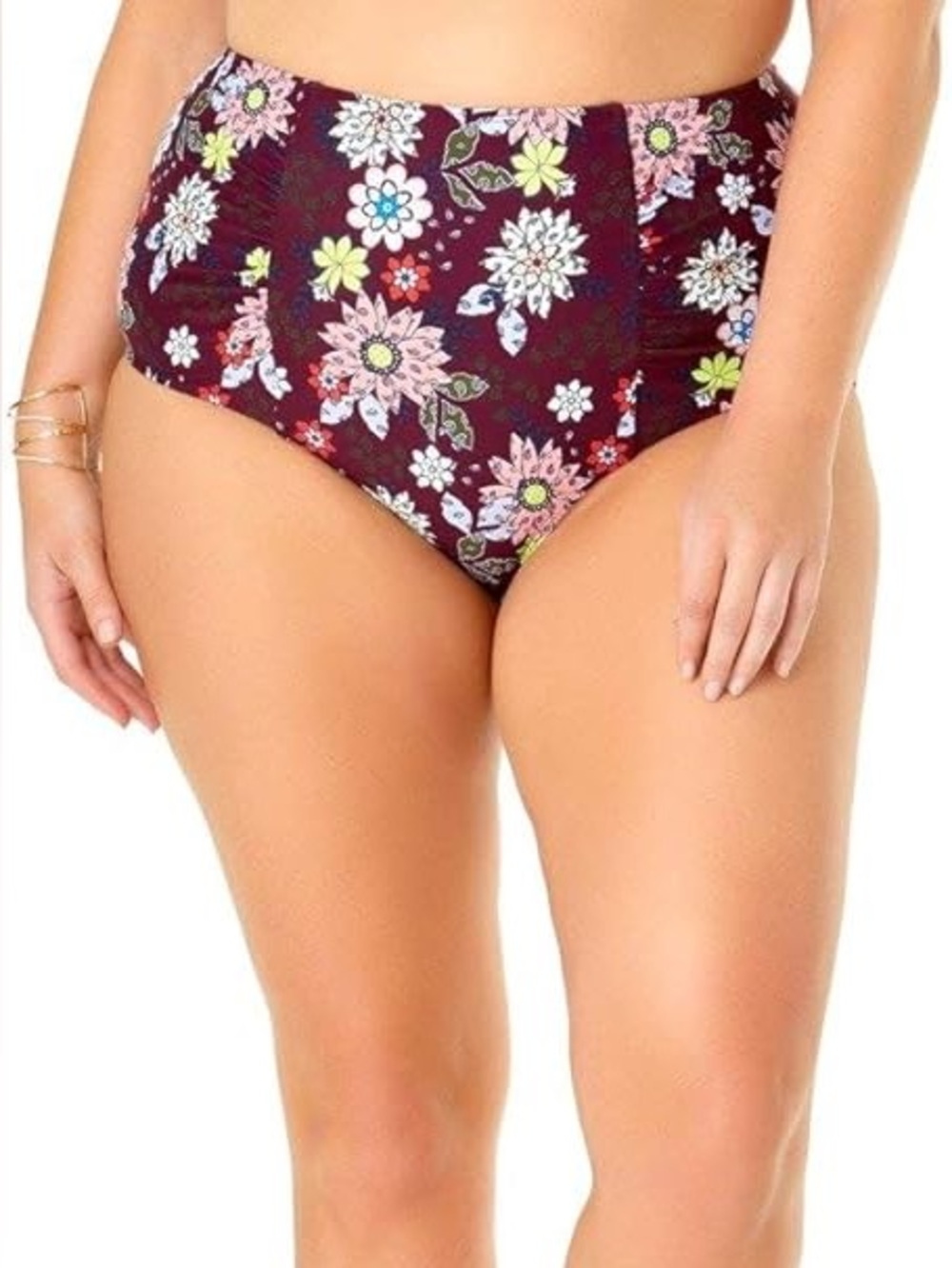 Anne Cole Plus-Size High Waist Side Shirred Bikini Swim Bottom